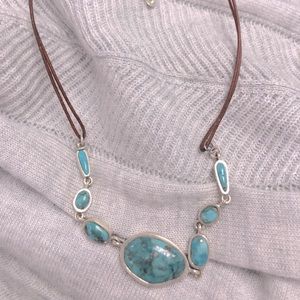 Barse Turquoise Necklace - Leather & Sterling Silver